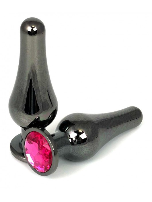 Черная удлиненная анальная пробка с розовым кристаллом - 11,5 см. - Vandersex - купить с доставкой в Ростове-на-Дону