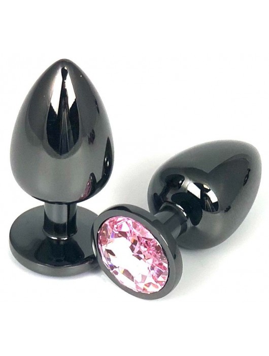 Черная металлическая анальная пробка с нежно-розовым стразом - 9 см. - Vandersex - купить с доставкой в Ростове-на-Дону