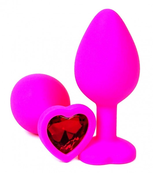 Розовая силиконовая пробка с красным кристаллом-сердцем - 8,5 см. - Vandersex - купить с доставкой в Ростове-на-Дону