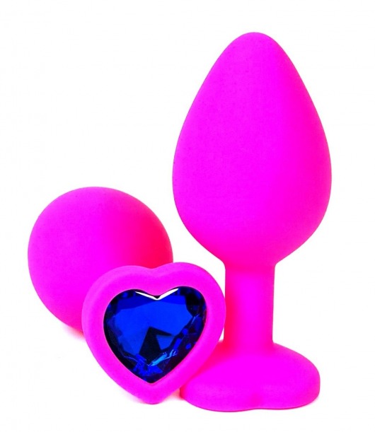 Розовая силиконовая пробка с синим кристаллом-сердцем - 10,5 см. - Vandersex - купить с доставкой в Ростове-на-Дону
