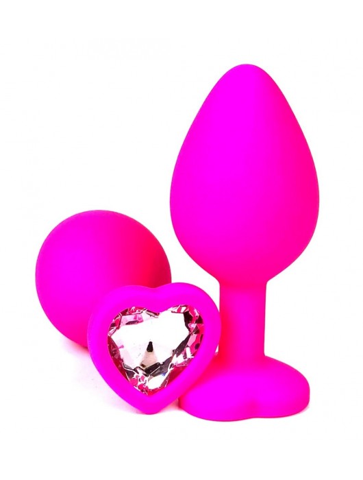 Розовая силиконовая пробка с нежно-розовым кристаллом-сердцем - 10,5 см. - Vandersex - купить с доставкой в Ростове-на-Дону