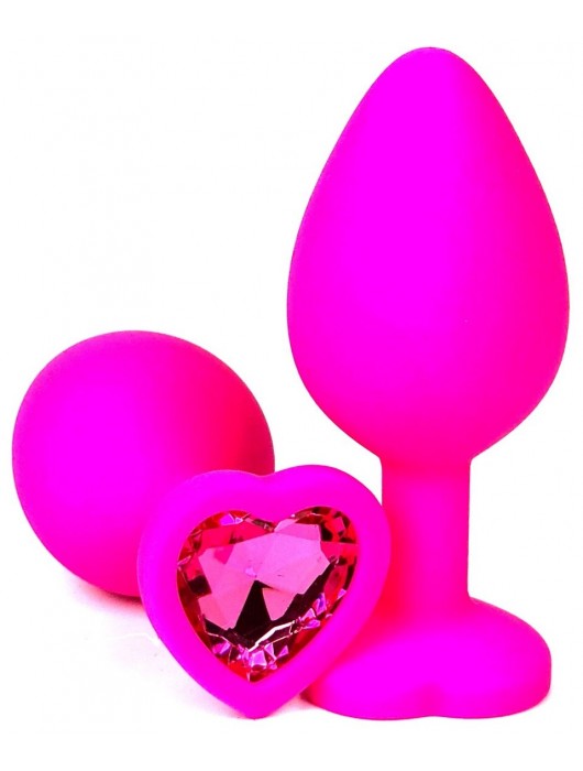 Розовая силиконовая пробка с розовым кристаллом-сердцем - 10,5 см. - Vandersex - купить с доставкой в Ростове-на-Дону