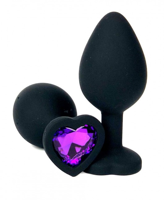 Черная силиконовая пробка с фиолетовым кристаллом-сердцем - 10,5 см. - Vandersex - купить с доставкой в Ростове-на-Дону