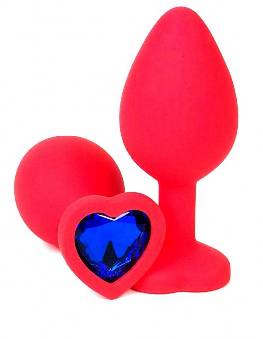 Красная силиконовая анальная пробка с синим стразом-сердцем - 8,5 см. - Vandersex - купить с доставкой в Ростове-на-Дону