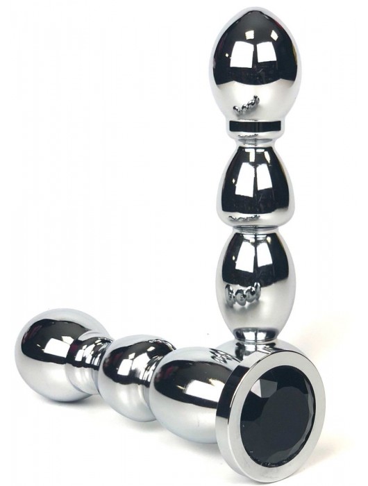 Серебристая закругленная анальная пробка-ёлочка с черным кристаллом - 13 см. - Vandersex - купить с доставкой в Ростове-на-Дону