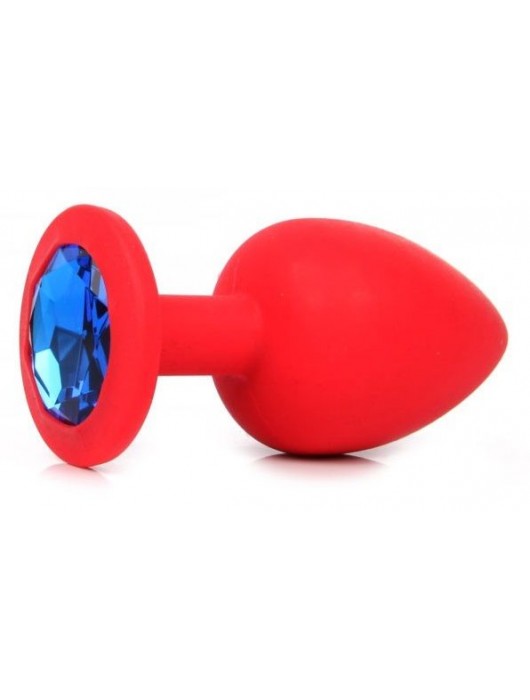 Красная силиконовая анальная пробка с синим стразом - 9,2 см. - Vandersex - купить с доставкой в Ростове-на-Дону