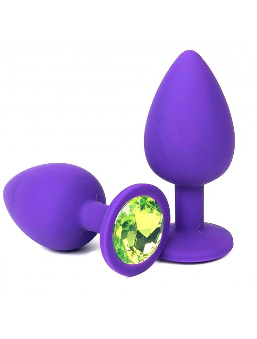 Фиолетовая анальная пробка с лаймовым стразом - 6,8 см. - Vandersex - купить с доставкой в Ростове-на-Дону