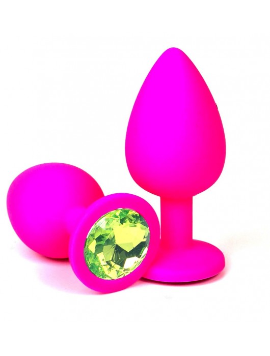 Розовая силиконовая анальная пробка с лаймовым стразом - 8 см. - Vandersex - купить с доставкой в Ростове-на-Дону