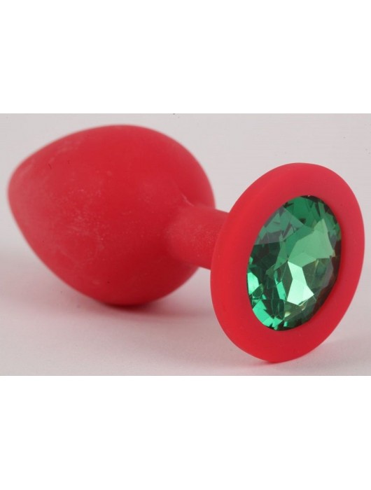 Красная силиконовая анальная пробка с зеленым стразом - 9,2 см. - Vandersex - купить с доставкой в Ростове-на-Дону