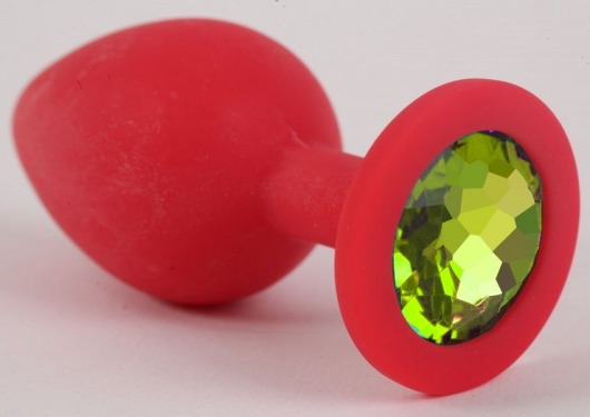 Красная силиконовая анальная пробка с лаймовым стразом - 9,2 см. - Vandersex - купить с доставкой в Ростове-на-Дону