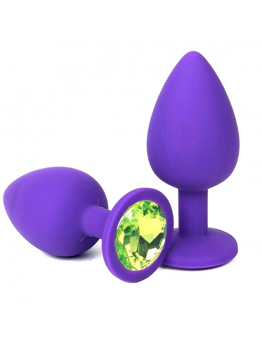Фиолетовая анальная пробка с лаймовым стразом - 9,2 см. - Vandersex - купить с доставкой в Ростове-на-Дону