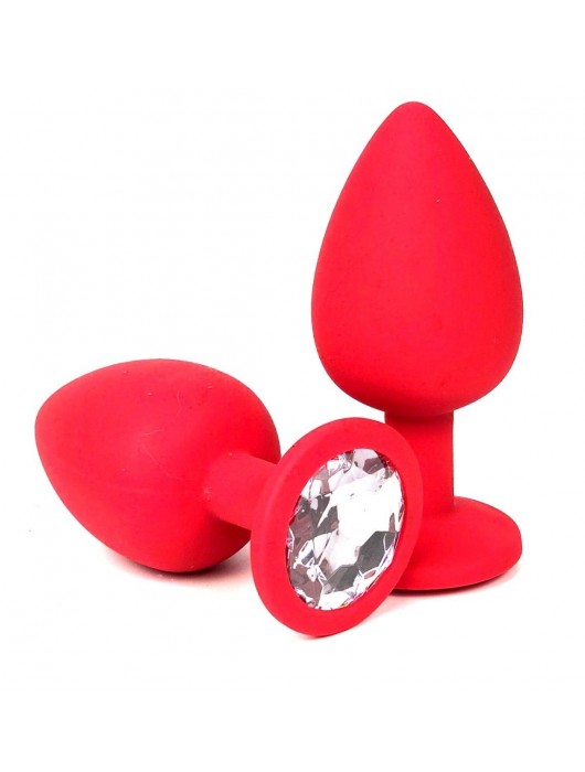 Красная силиконовая анальная пробка с прозрачным стразом - 8 см. - Vandersex - купить с доставкой в Ростове-на-Дону