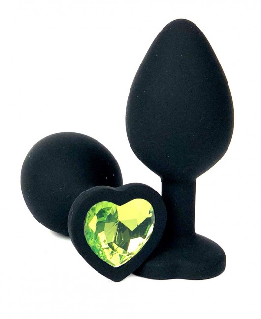 Черная силиконовая пробка с лаймовым кристаллом-сердцем - 8,5 см. - Vandersex - купить с доставкой в Ростове-на-Дону