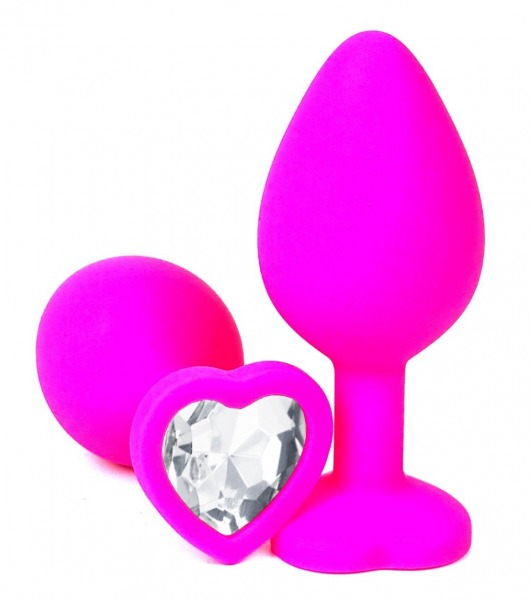Розовая силиконовая пробка с прозрачным кристаллом-сердцем - 8 см. - Vandersex - купить с доставкой в Ростове-на-Дону