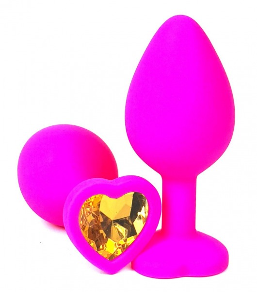 Розовая силиконовая пробка с оранжевым кристаллом-сердцем - 8 см. - Vandersex - купить с доставкой в Ростове-на-Дону