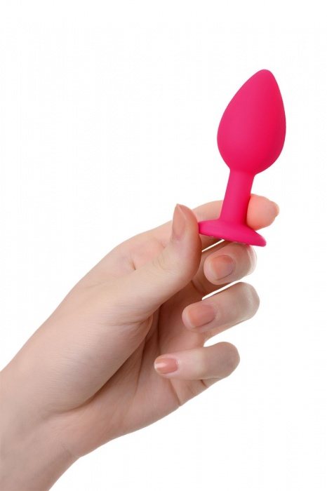 Розовая коническая анальная пробка с прозрачным кристаллом - 7,2 см. - POPO Pleasure - купить с доставкой в Ростове-на-Дону