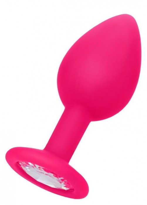 Розовая коническая анальная пробка с прозрачным кристаллом - 7,2 см. - POPO Pleasure - купить с доставкой в Ростове-на-Дону