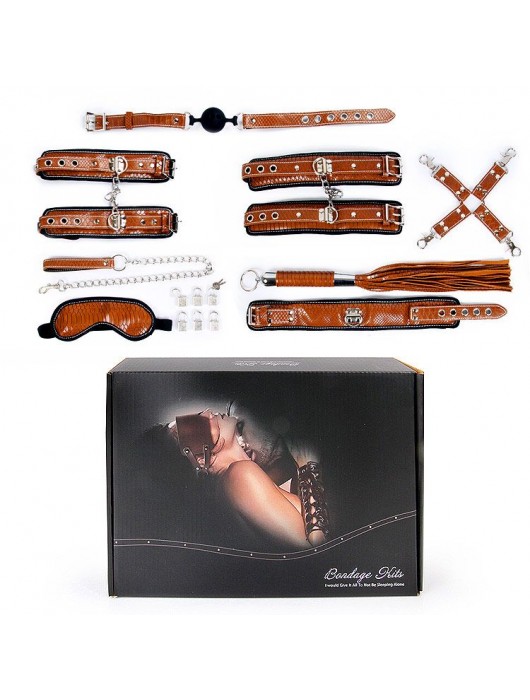 Стильный большой набор БДСМ: маска, ошейник, кляп, фиксатор, наручники, оковы, плеть - Bior toys - купить с доставкой в Ростове-на-Дону
