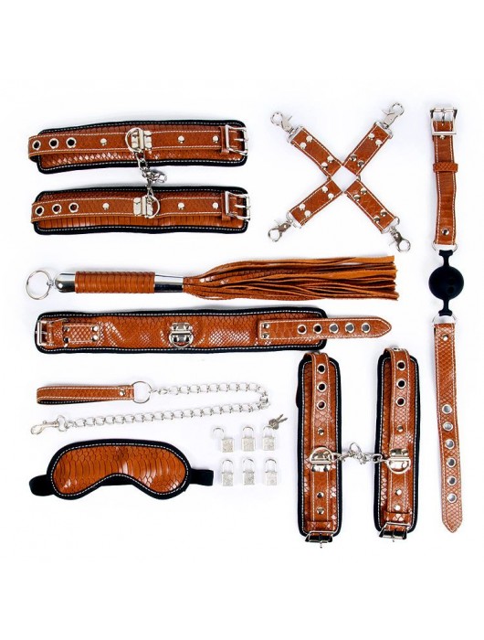 Стильный большой набор БДСМ: маска, ошейник, кляп, фиксатор, наручники, оковы, плеть - Bior toys - купить с доставкой в Ростове-на-Дону