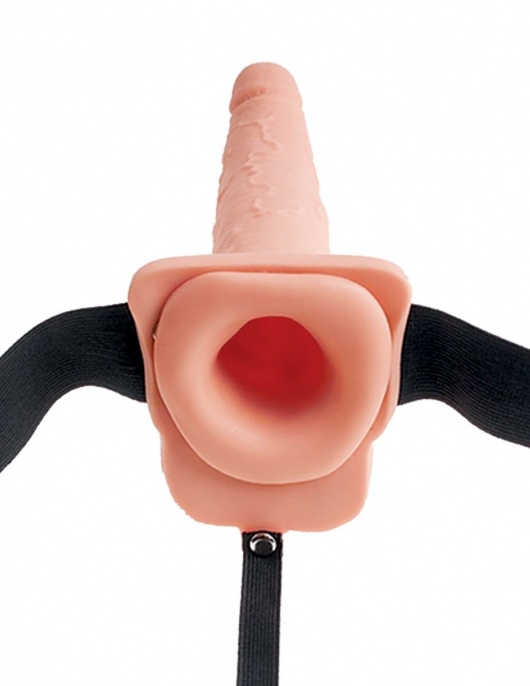 Телесный полый страпон с имитацией эякуляции 7.5  Hollow Squirting Strap-On with Balls Flesh - 21,6 см. - Pipedream - купить с доставкой в Ростове-на-Дону