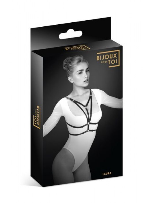 Черная упряжь на грудь Laura - Bijoux Pour Toi - купить с доставкой в Ростове-на-Дону