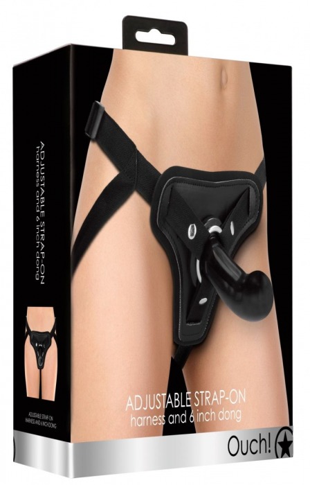 Черный страпон Adjustable 6 Strap-on - 17 см. - Shots Media BV - купить с доставкой в Ростове-на-Дону