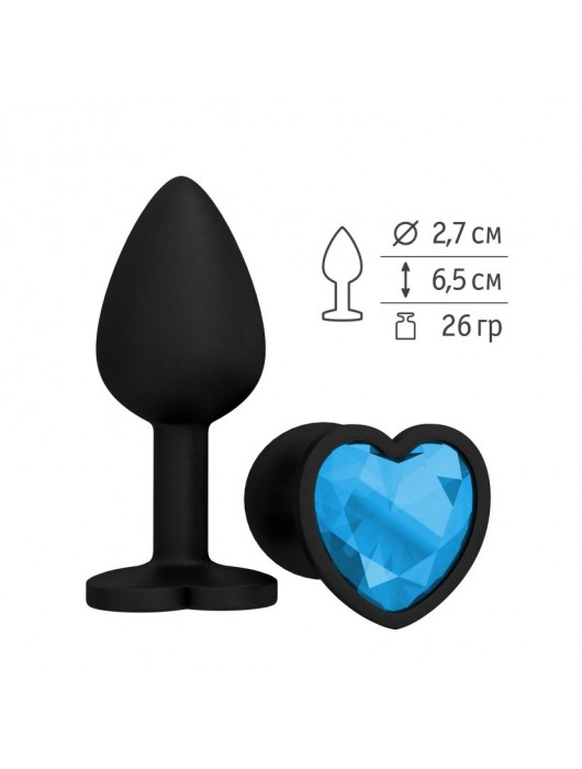 Черная силиконовая пробка с голубым кристаллом - 7,3 см. - Джага-Джага - купить с доставкой в Ростове-на-Дону
