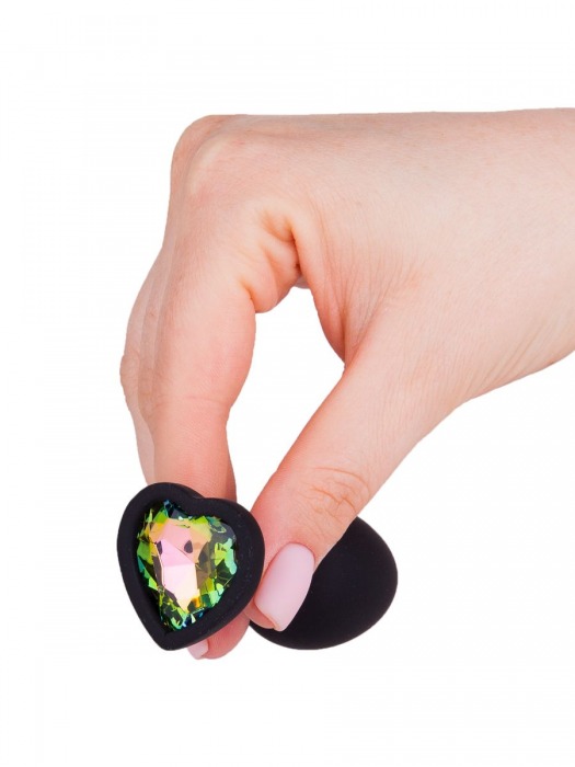 Черная силиконовая пробка с радужным кристаллом - 7,3 см. - Джага-Джага - купить с доставкой в Ростове-на-Дону