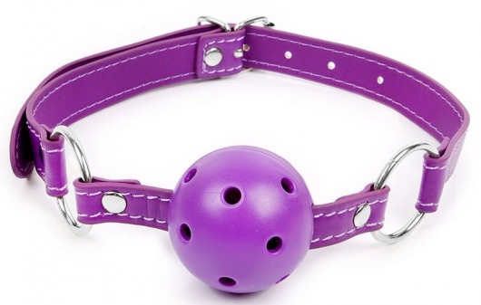 Фиолетовый кляп-шарик на регулируемом ремешке с кольцами - Notabu - купить с доставкой в Ростове-на-Дону