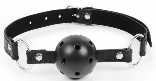Черный кляп-шарик на регулируемом ремешке с кольцами - Notabu - купить с доставкой в Ростове-на-Дону