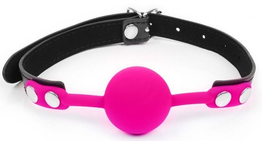 Розовый кляп-шарик с черным регулируемым ремешком - Bior toys - купить с доставкой в Ростове-на-Дону