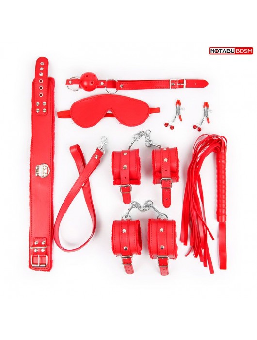 Большой набор БДСМ в красном цвете: маска, кляп, зажимы, плётка, ошейник, наручники, оковы - Bior toys - купить с доставкой в Ростове-на-Дону