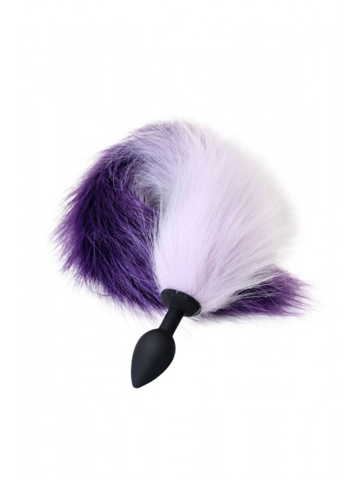 Черная анальная втулка с фиолетово-белым хвостом - размер S - POPO Pleasure
