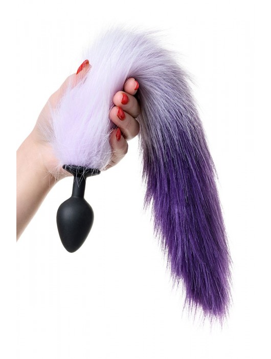 Черная анальная втулка с фиолетово-белым хвостиком - размер M - POPO Pleasure