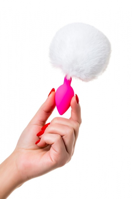 Розовая анальная втулка Sweet bunny с белым пушистым хвостиком - ToyFa