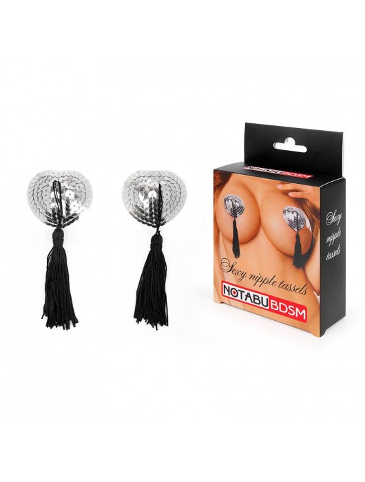 Серебристые пэстисы-сердечки с черными кисточками - Notabu купить с доставкой