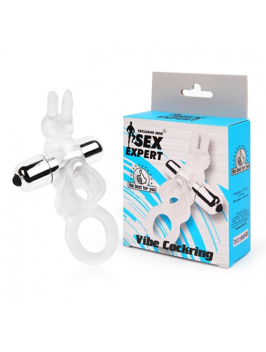Прозрачное эрекционное виброкольцо с усиками - Sex Expert - в Ростове-на-Дону купить с доставкой