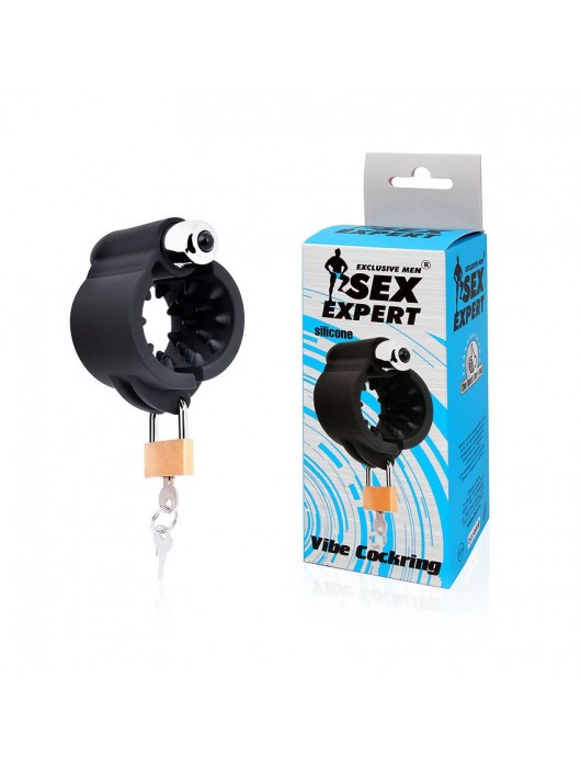 Черная эрекционная вибронасадка на пенис с ключиком - Bior toys - в Ростове-на-Дону купить с доставкой