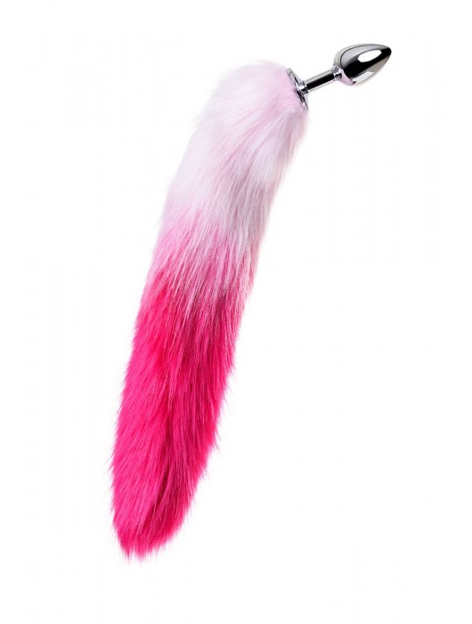 Серебристая анальная втулка с бело-розовым хвостом - размер S - ToyFa - купить с доставкой в Ростове-на-Дону