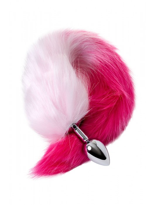Серебристая анальная втулка с бело-розовым хвостом - размер S - ToyFa - купить с доставкой в Ростове-на-Дону