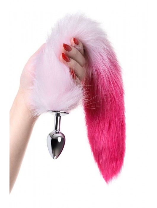 Серебристая анальная втулка с бело-розовым хвостом - размер S - ToyFa - купить с доставкой в Ростове-на-Дону