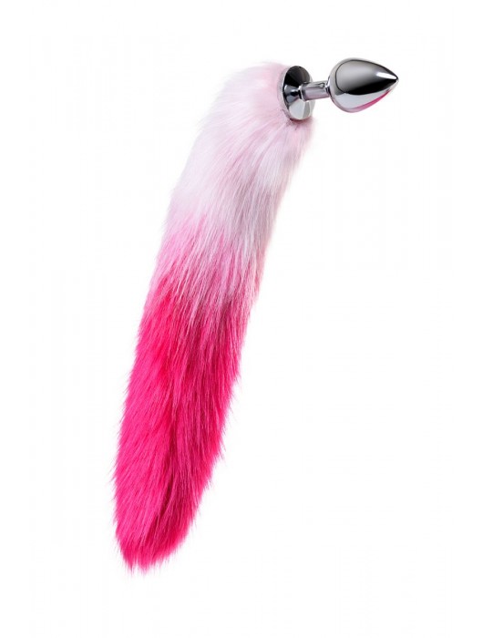 Серебристая анальная втулка с бело-розовым хвостом - размер M - ToyFa - купить с доставкой в Ростове-на-Дону