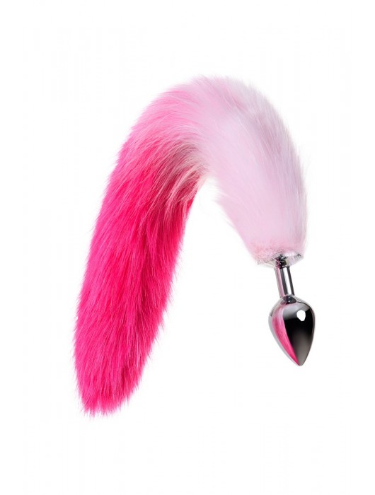 Серебристая анальная втулка с бело-розовым хвостом - размер M - ToyFa - купить с доставкой в Ростове-на-Дону