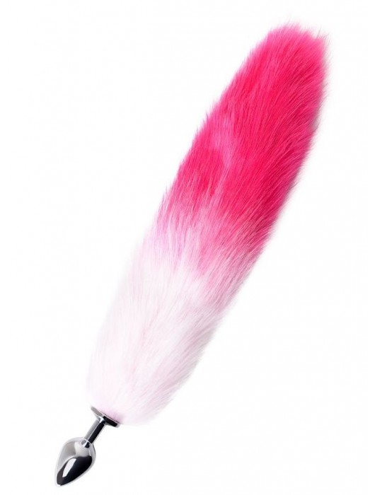 Серебристая анальная втулка с бело-розовым хвостом - размер M - ToyFa - купить с доставкой в Ростове-на-Дону