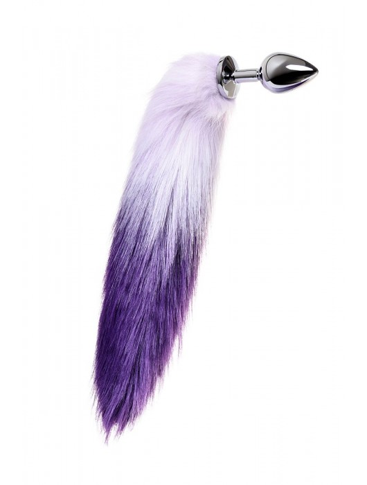 Серебристая металлическая анальная втулка с фиолетово-белым хвостом - размер M - ToyFa - купить с доставкой в Ростове-на-Дону