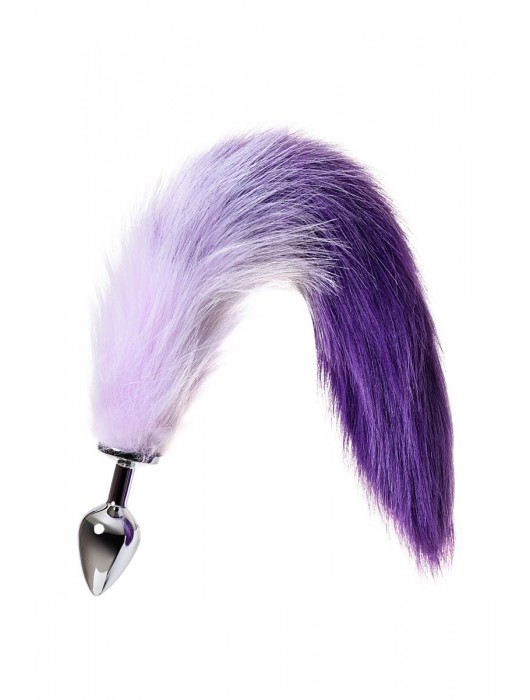 Серебристая металлическая анальная втулка с фиолетово-белым хвостом - размер M - ToyFa - купить с доставкой в Ростове-на-Дону