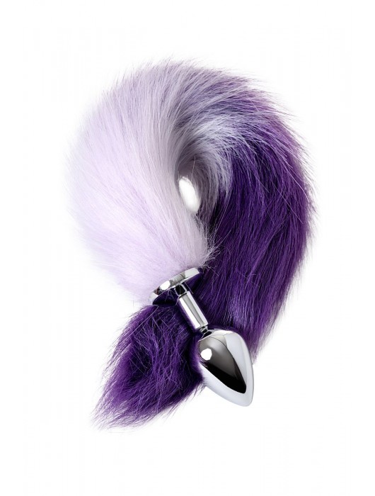 Серебристая металлическая анальная втулка с фиолетово-белым хвостом - размер M - ToyFa - купить с доставкой в Ростове-на-Дону
