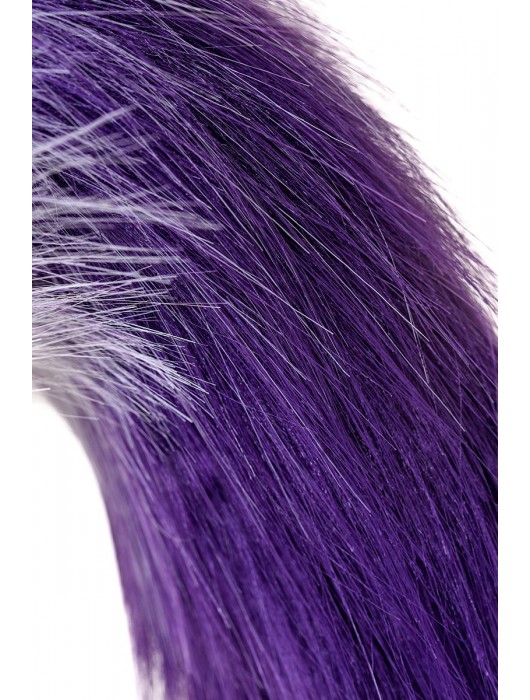 Серебристая металлическая анальная втулка с фиолетово-белым хвостом - размер M - ToyFa - купить с доставкой в Ростове-на-Дону