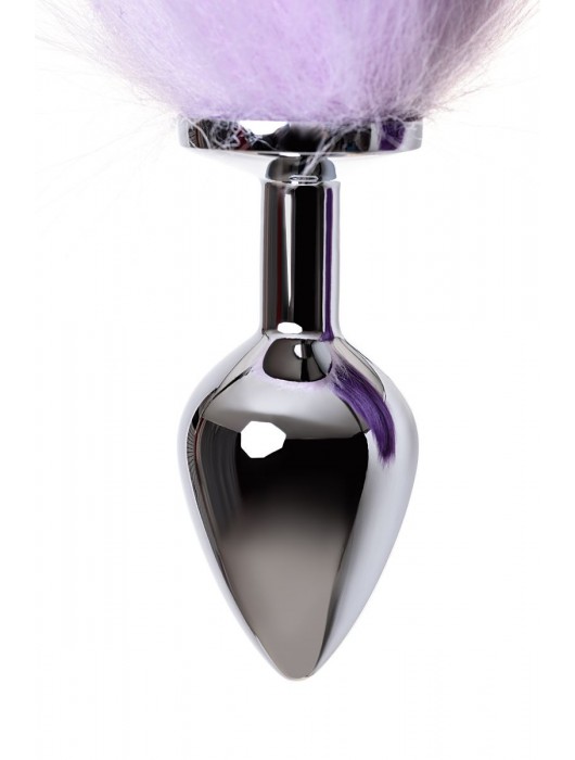 Серебристая металлическая анальная втулка с фиолетово-белым хвостом - размер M - ToyFa - купить с доставкой в Ростове-на-Дону