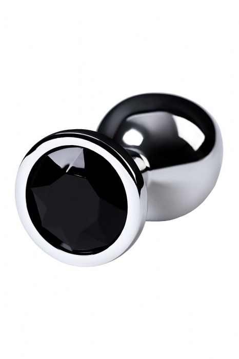 Серебристая коническая анальная пробка с черным кристаллом - 7 см. - ToyFa - купить с доставкой в Ростове-на-Дону